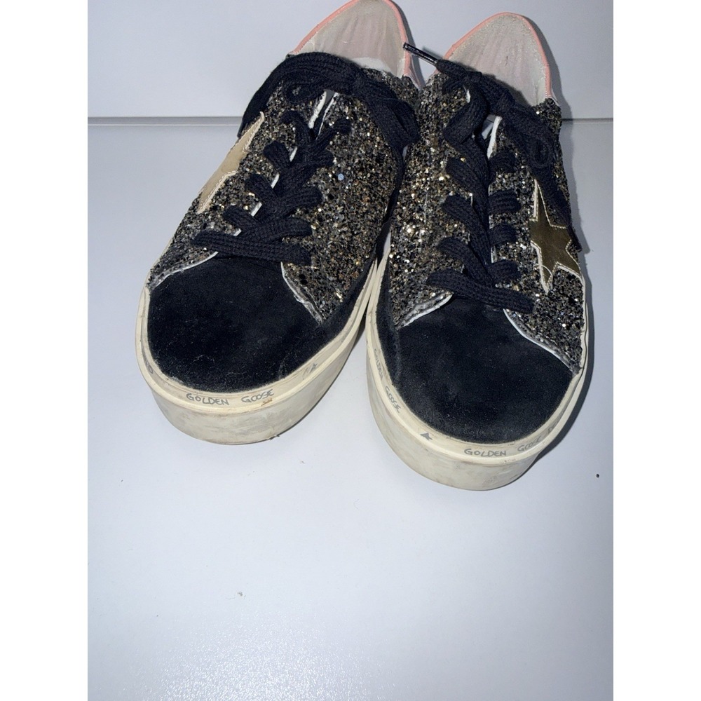 GOLDEN GOOSE Hi Star Glitter Star Black Pink Gold White Women's Sneakers Sz 38 - Picture 7 of 10
